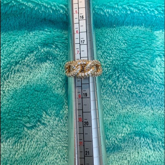 14k Solid Yellow Gold Cuban Link Ring Cz/Crystal - Picture 10 of 10